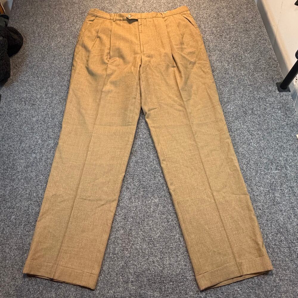 Principe Mens 38 Pleated Cuffed Dress Pants High Rise Tan Wool Cashmere Trousers